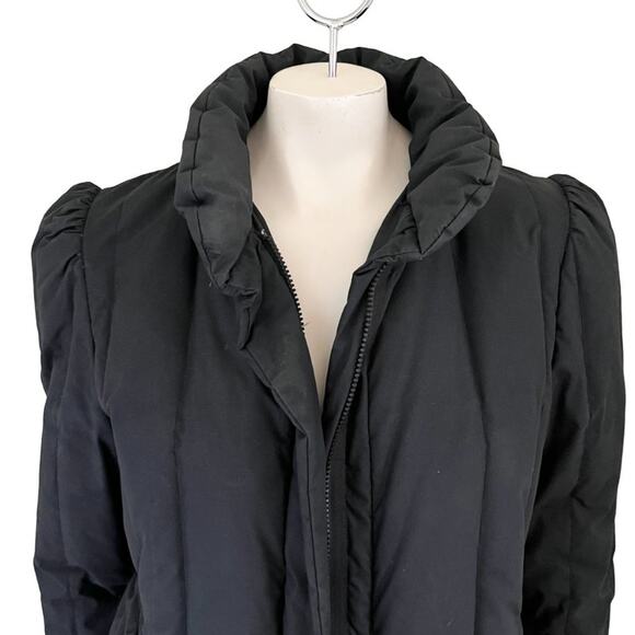 VTG 80s Puff Shoulder Full Zip Down Feather Puffer Coat in Black SZ 10 - Picture 3 of 13